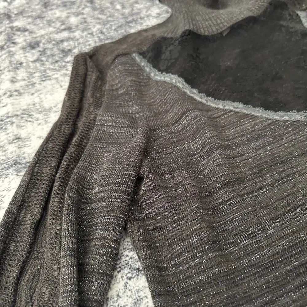 Free People Shimmer Gray Ribbed Turtleneck Sweater Long Sleeve Cutout Size Small
